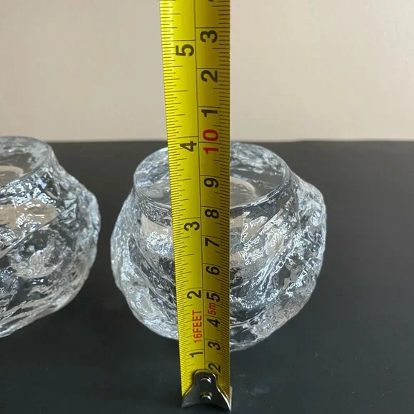 Vintage 2 Kosta Boda Snowball Candle Holders Crystal Glass Ann Warff Sweden 3” - Picture 4 of 4